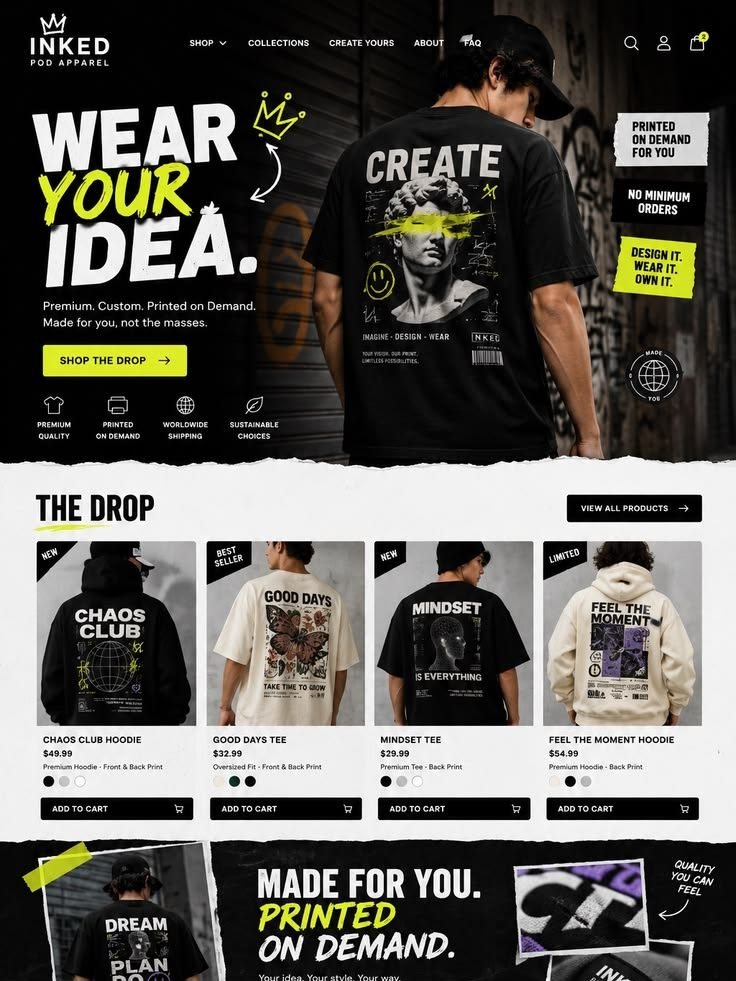 Print-on-demand apparel — Shopify store design style