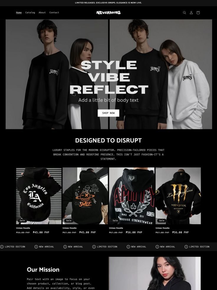 Dark streetwear store — Shopify store design style