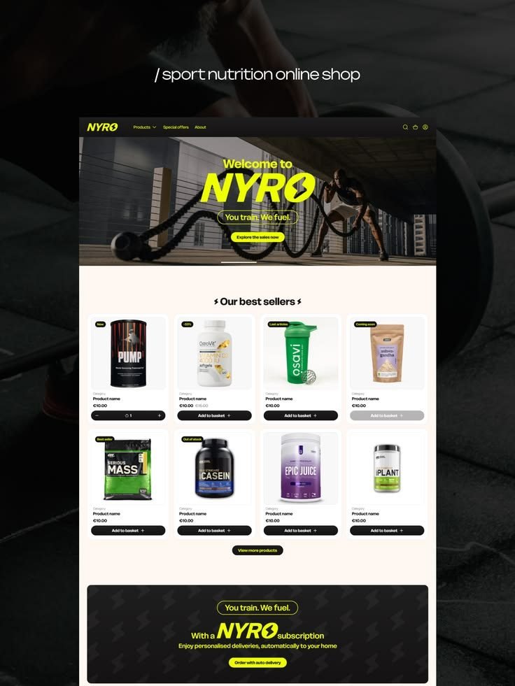 Sports nutrition store — Shopify store design style