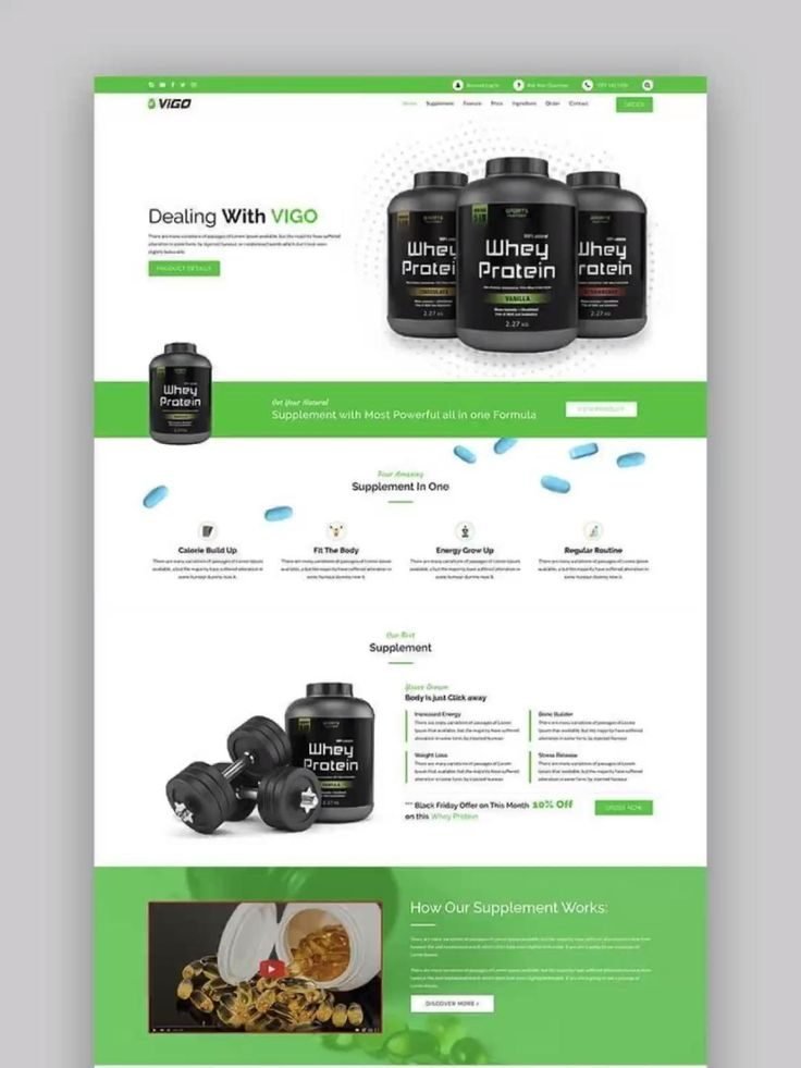 Protein & supplements store — Shopify store design style