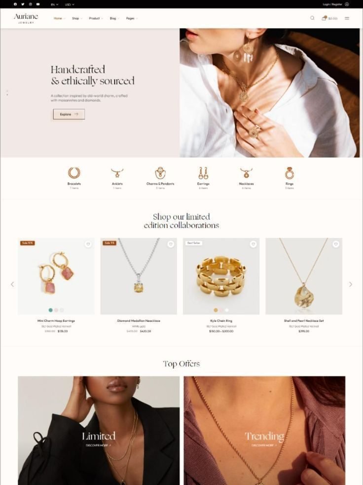 Handcrafted jewellery store — Shopify store design style