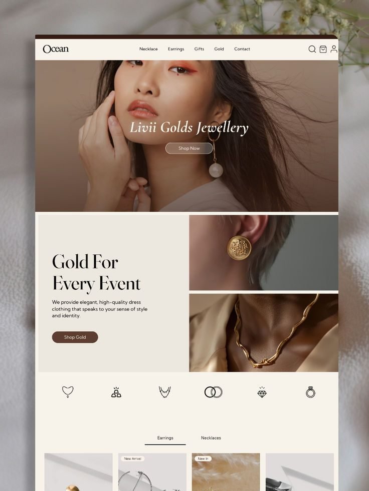 Gold jewellery boutique — Shopify store design style